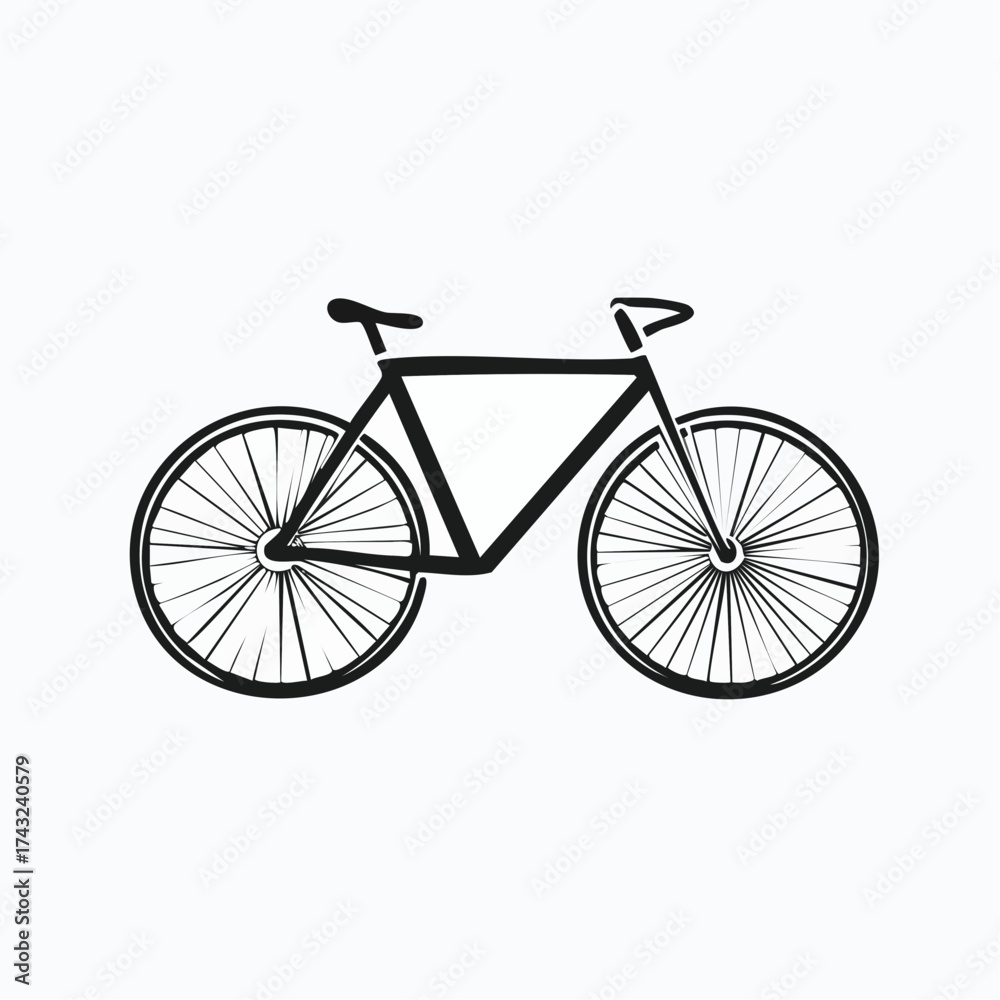 Fototapeta premium Illustration of a black bicycle with thin tires on a white background.