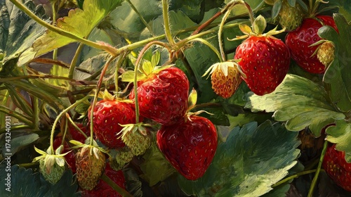 Strawberries on vine close up