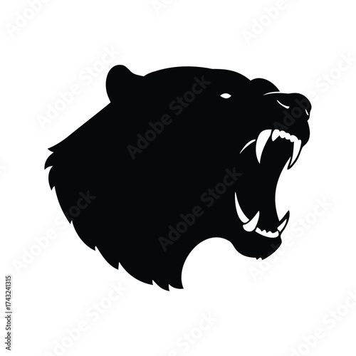 Black Silhouette of Roaring Bear Head Showing Aggression and Wild Power, bear roaring silhouette vector illustration