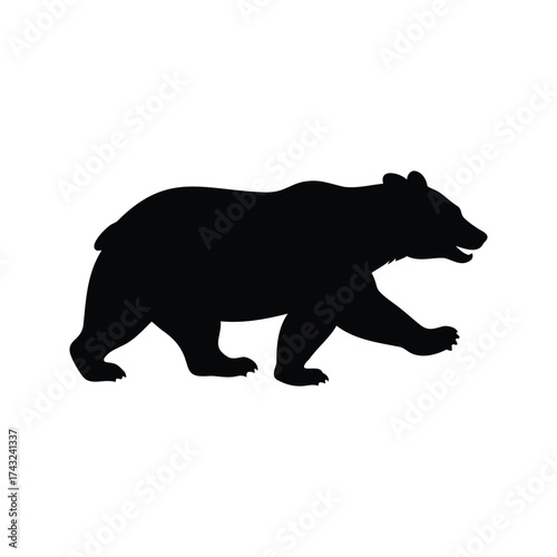 Black silhouette of a bear walking in a vector image, wild animal, bear running silhouette vector illustration