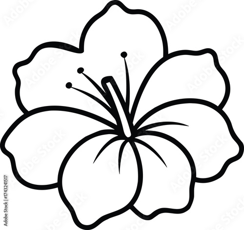 Hibiscus flower outline art icon on transparent background.