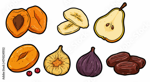 Dried fruits assortment with transparent background