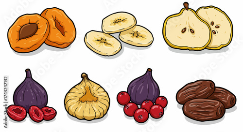 Dried fruits assortment with transparent background