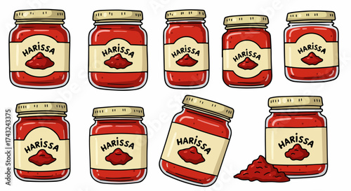 Harissa jars collection with transparent background