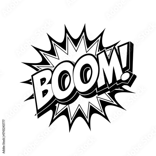 Black and White Comic Book Boom Sound Effect Illustration