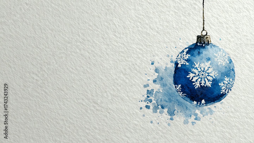 A watercolor design of a Christmas ornament with snowflakes, minimalist and Clean background, free space, Copy Space for Text, Do not contain letters,