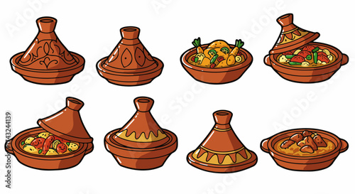 Moroccan tagine dishes with food ingredients