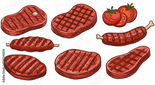 Grilled meat and tomatoes with bone-in chicken