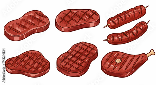 Grilled meat cuts and sausages collection
