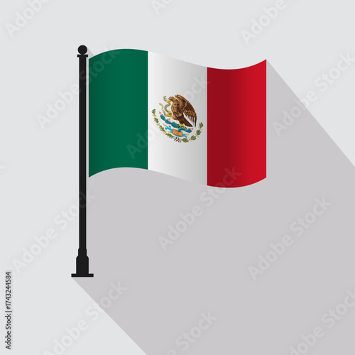 Mexico Waving Flag Pole Vector Illustration