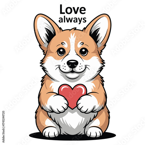 Adorable corgi holding red heart puppy cute