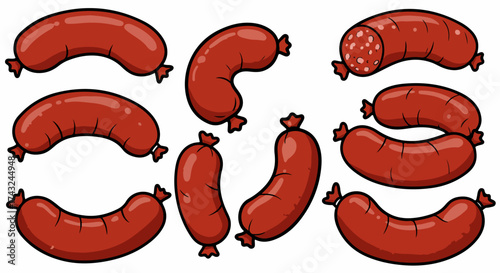 Red sausages collection with transparent background
