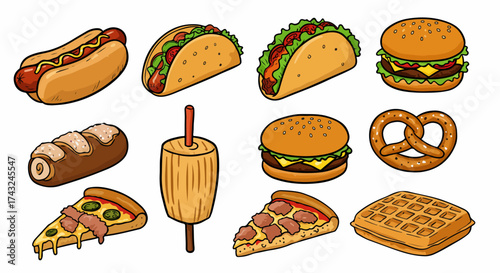 Assorted fast food snacks and treats collection