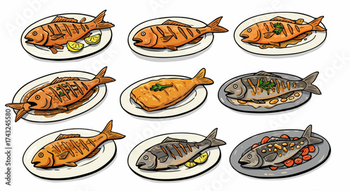 Fried fish dishes on plates