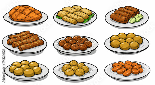 Assorted traditional Middle Eastern food on plates