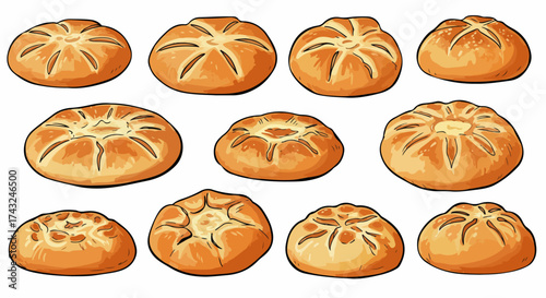 Baked buns collection with transparent background