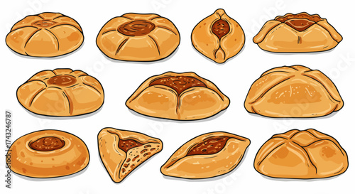 Assorted baked pastries with fillings