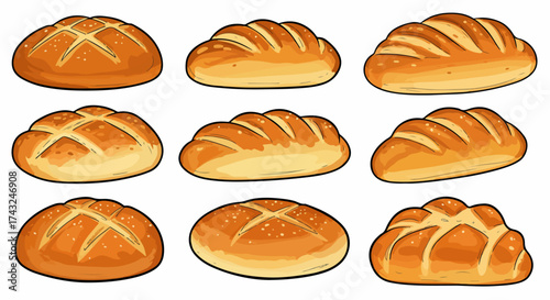 Assorted baked bread loaves with transparent background