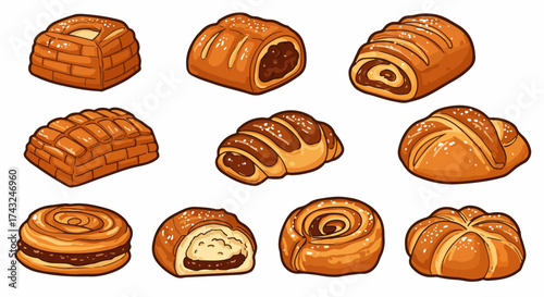Assorted pastries and baked goods with transparent background