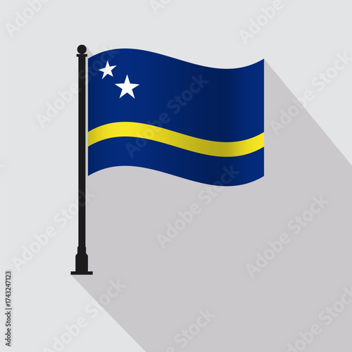 Curacao Waving Flag Pole Vector Illustration