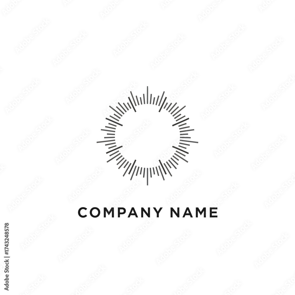 Fototapeta premium Abstract sunburst logo design with radiating lines forming a circular shape.