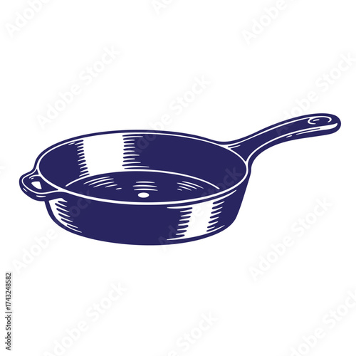 Vintage hand drawn cast iron frying pan illustration isolated on white background