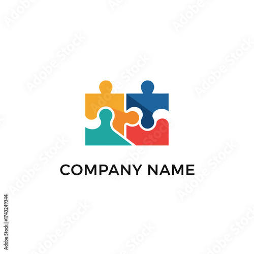 Colorful Puzzle Pieces Interlocking Logo Design.