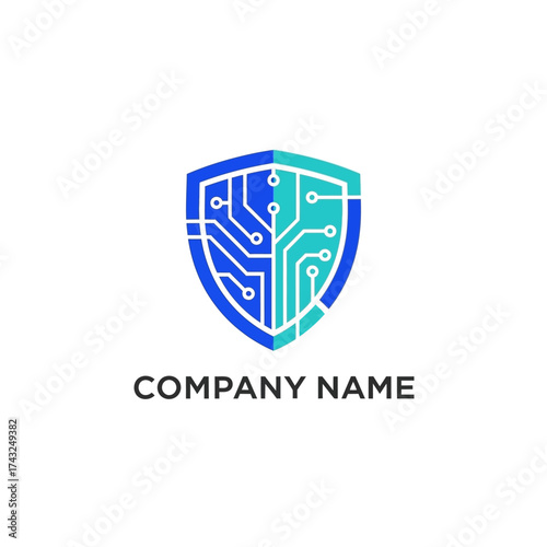 Digital Shield Logo with Circuit Board Design for Cybersecurity.