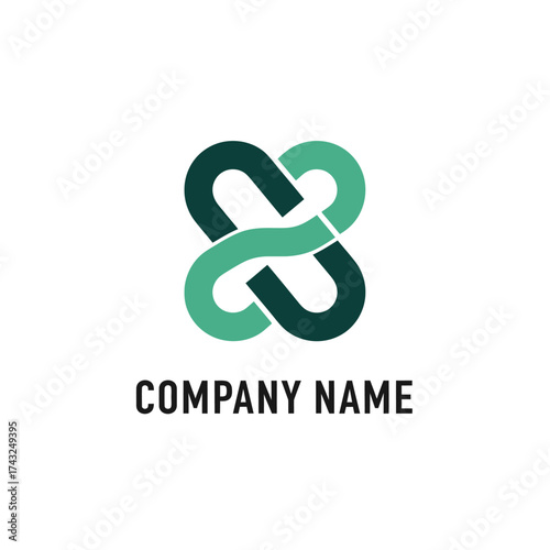 Intertwined green and teal infinity loop logo design.