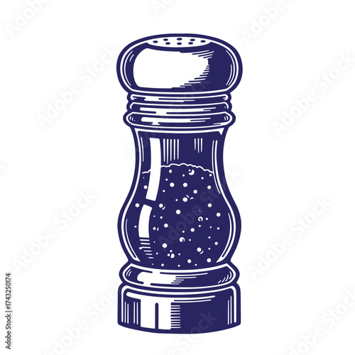 Vintage hand drawn illustration of a classic salt shaker isolated on white background