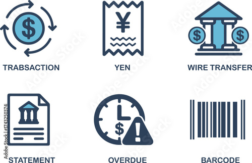 Set of finance icons vector glyph design elements for banking and money transactions 