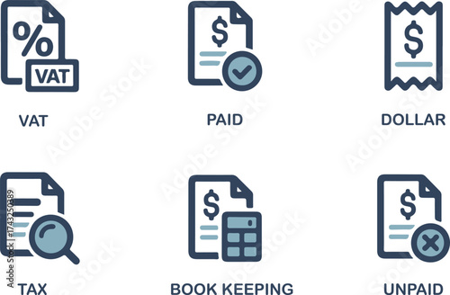 Set of accounting icons financial document symbols for business and tax vector illustration