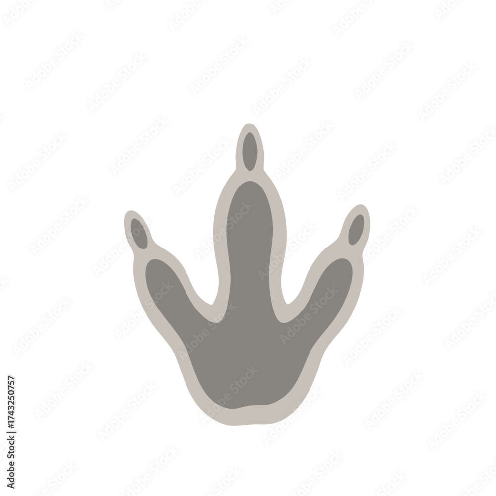 Obraz premium Isolated Gray Dinosaur Footprint with Three Toes and Light Gray Outline
