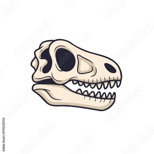 Cartoon Illustration of a Tyrannosaurus Rex Skull with Sharp Teeth