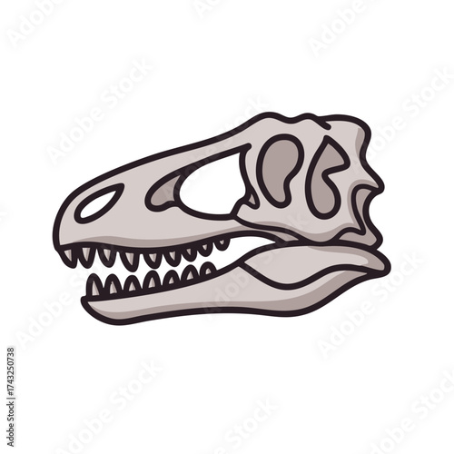 Cartoon Dinosaur Skull Fossil with Sharp Teeth and Defined Eye Socket