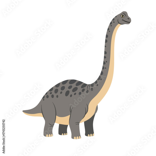 Cartoon Brachiosaurus with Long Neck and Spotted Body in Profile