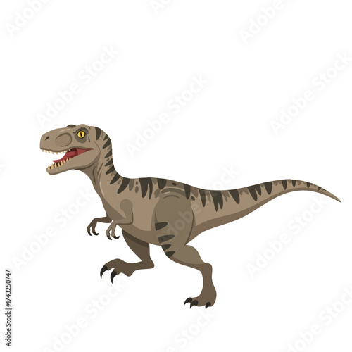 Cartoonish Raptor with Striped Markings and Open Mouth, Ready to Pounce