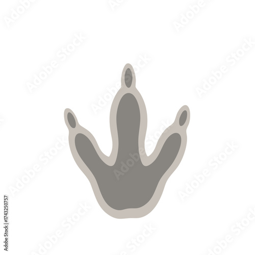 Isolated Gray Dinosaur Footprint with Three Toes and Light Gray Outline