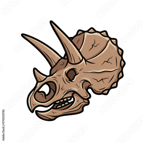 Cartoon Triceratops Skull Depicting Horns, Frill, and Detailed Bone Structure