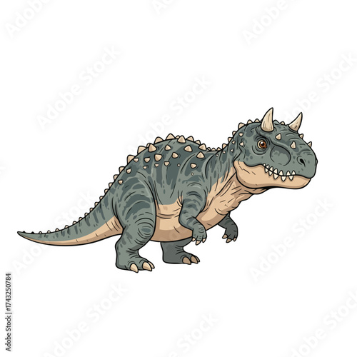 Cartoon Carnotaurus with Horns and Spikes, Striking a Stance