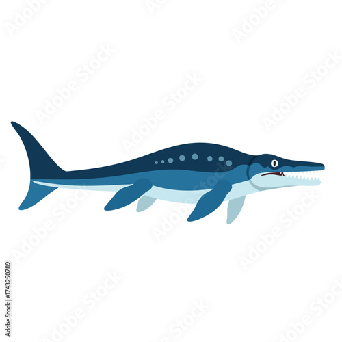 Cartoon Plesiosaur with Sharp Teeth and Blue Gradient Body