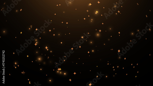 Christmas Golden Sparkle Lights on Dark Background with Glowing Stars and Bokeh Effect. Perfect For Festive, Elegant, Or Holiday Designs. Vector Illustration.
