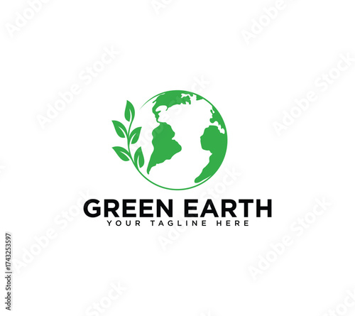 Green earth ecology logo design, Vector image