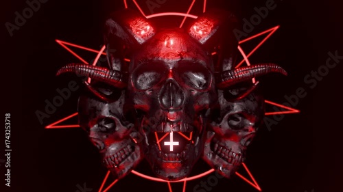 Futuristic Horror Skulls And Glowing Symbol	
