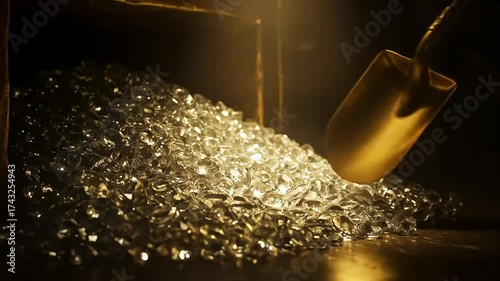 Golden scoop in ice crystals