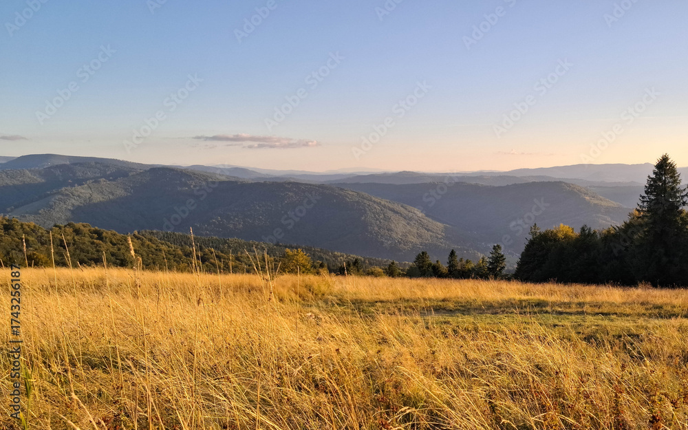 Fototapeta premium Sunny day over Beskids in Poland.