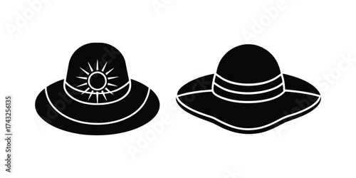 sun hat silhouette icon vector illustration