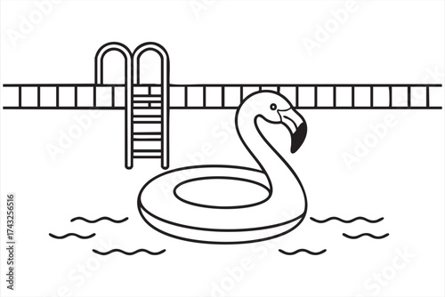 Holiday and resort swimming pool illustration with inflatable float design