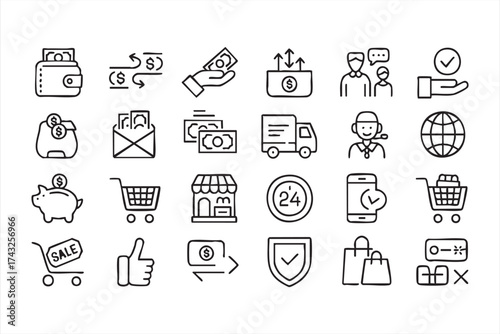Internet shopping and mobile commerce vector icons for digital marketing use
