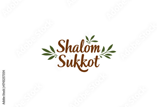 Decorative text design for Sukkot with leaves and greeting  